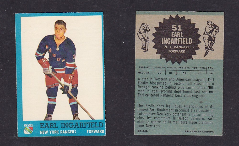 1962-63 TOPPS HOCKEY CARD #51 E. INGARFIELD photo