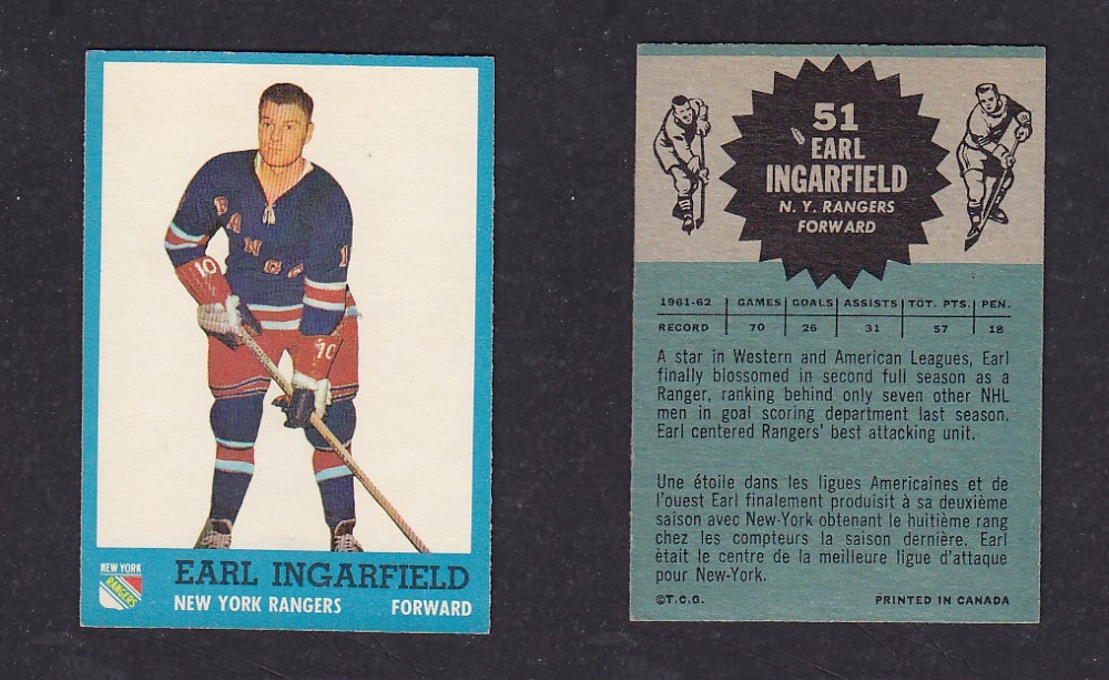 1962-63 TOPPS HOCKEY CARD #51 E. INGARFIELD photo