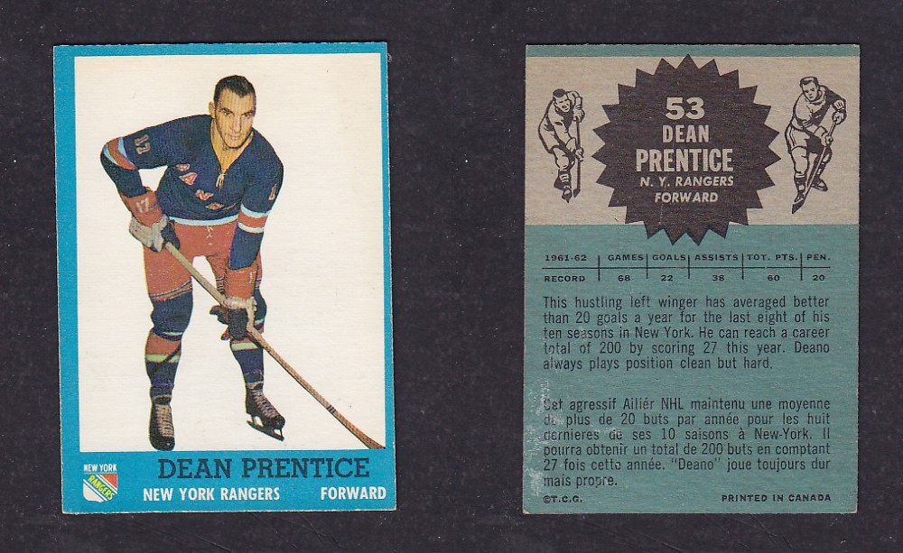 1962-63 TOPPS HOCKEY CARD #53 D. PRENTICE photo