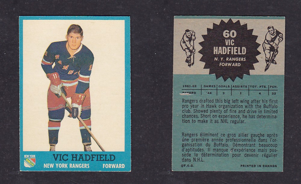 1962-63 TOPPS HOCKEY CARD #60 V. HADFIELD photo