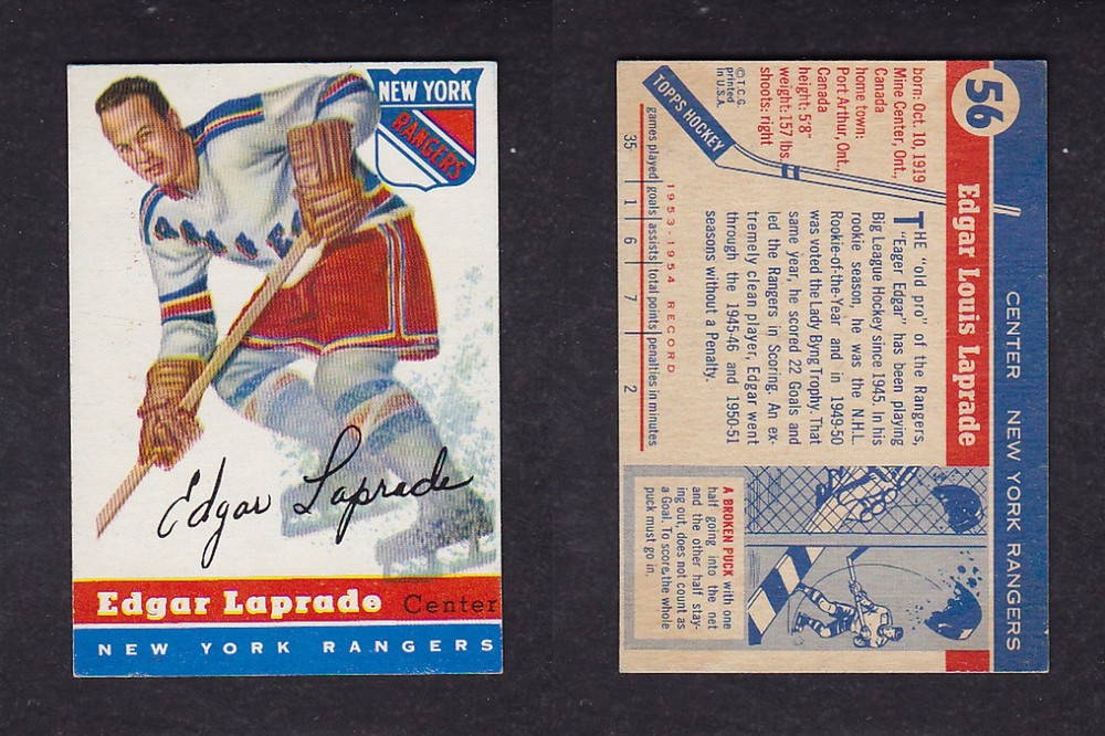 1954-55 TOPPS HOCLEY CARD #56 E. LAPRADE photo