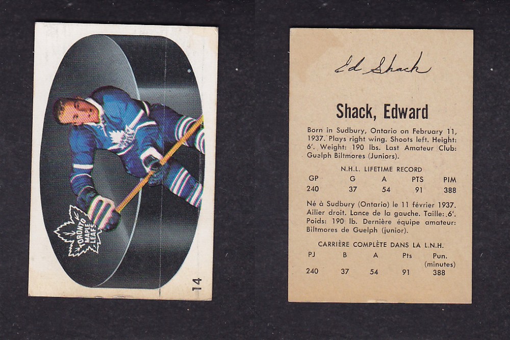 1962-63 PARKHURST HOCKEY CARD #14 E. SHACK photo