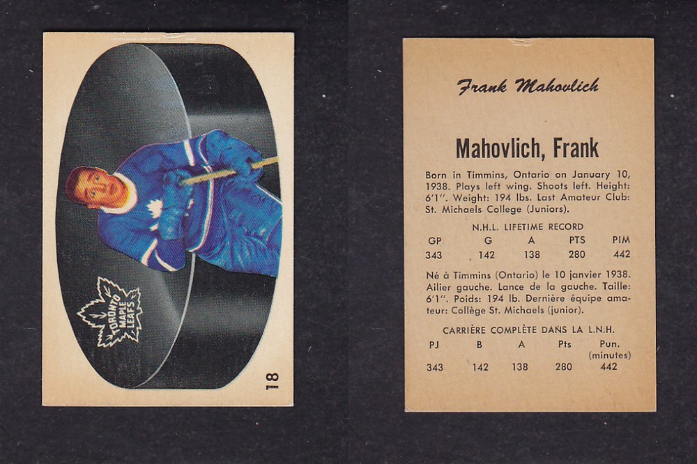 1962-63 PARKHURST HOCKEY CARD #18 F. MAHOVLICH photo