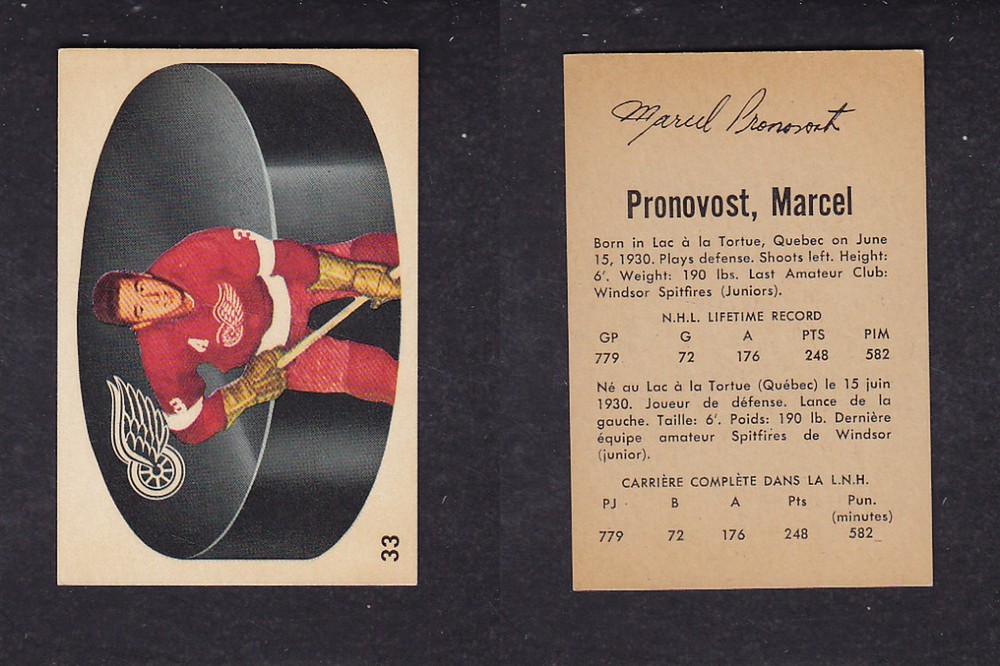 1962-63 PARKHURST HOCKEY CARD #33 M. PRONOVOST photo