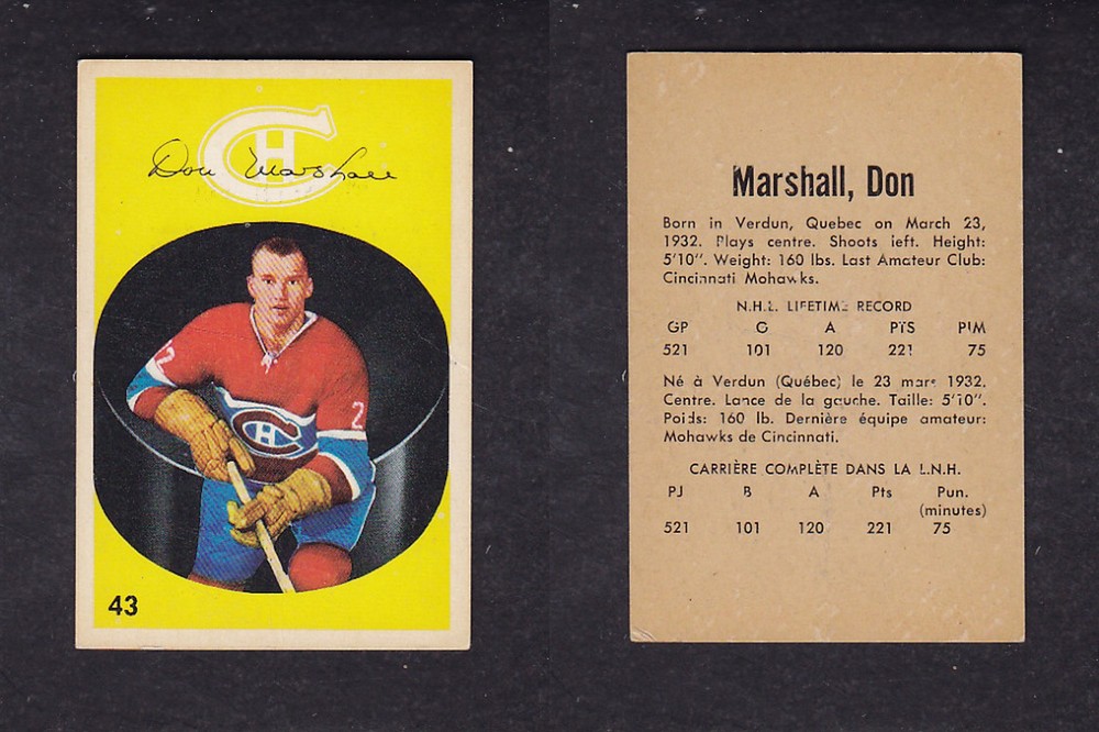 1962-63 PARKHURST HOCKEY CARD #43 D. MARSHALL photo