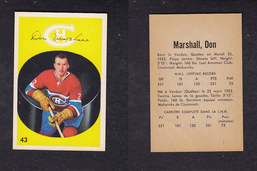 1962-63 PARKHURST HOCKEY CARD #43 D. MARSHALL photo