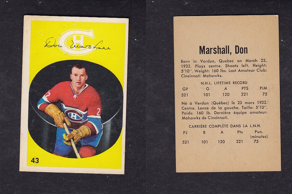 1962-63 PARKHURST HOCKEY CARD #43 D. MARSHALL photo