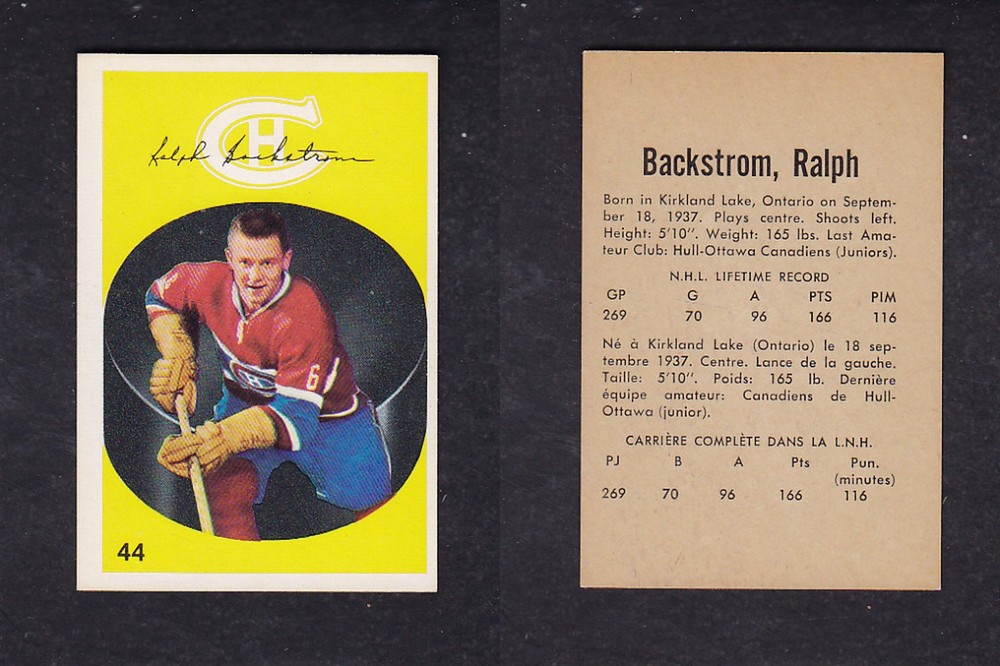 1962-63 PARKHURST HOCKEY CARD #44 R. BACKSTROM photo