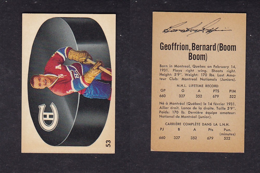 1962-63 PARKHURST HOCKEY CARD #53 B. GEOFFRION photo