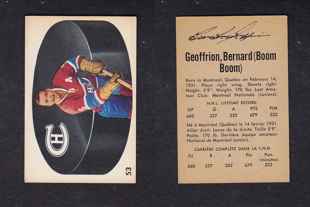 1962-63 PARKHURST HOCKEY CARD #53 B. GEOFFRION photo