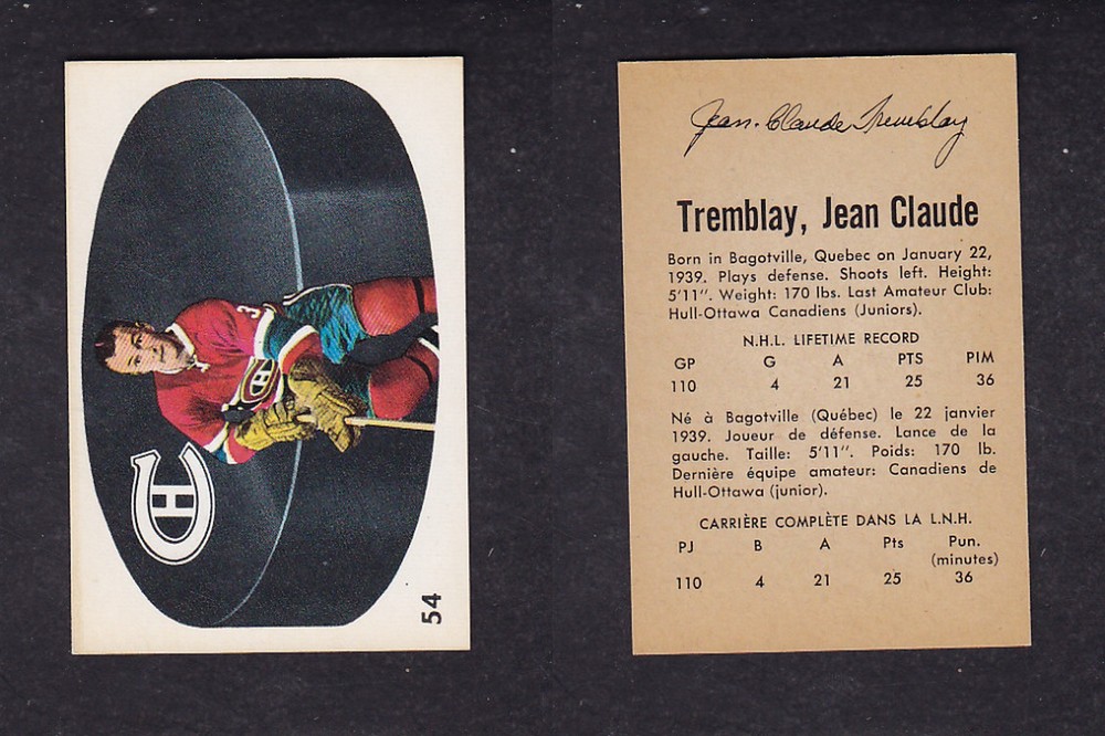 1962-63 PARKHURST HOCKEY CARD #54 J.C. TREMBLAY photo