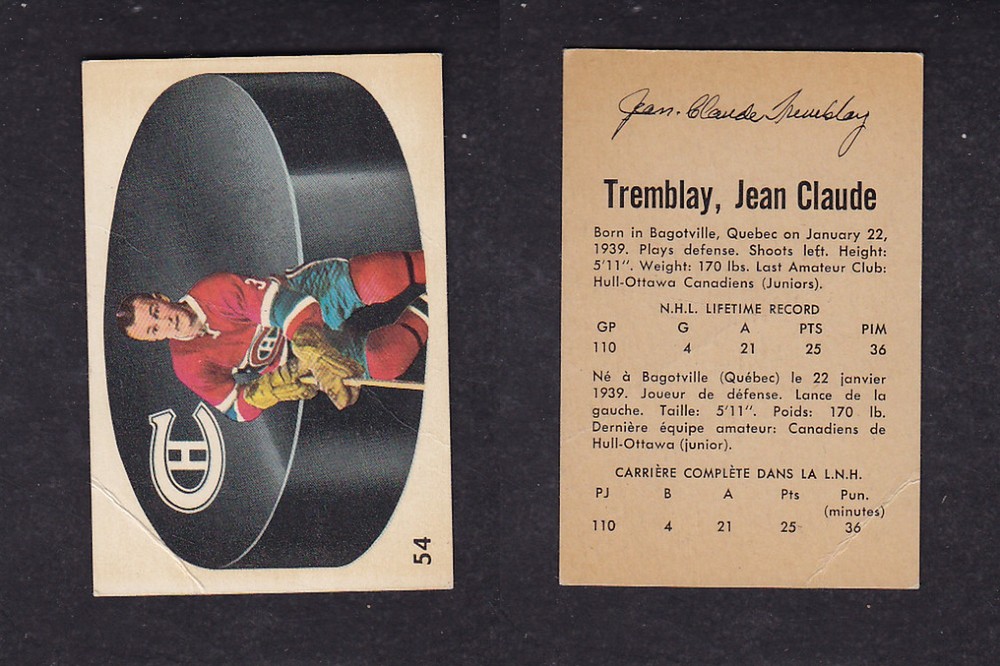 1962-63 PARKHURST HOCKEY CARD #54 J.C. TREMBLAY photo