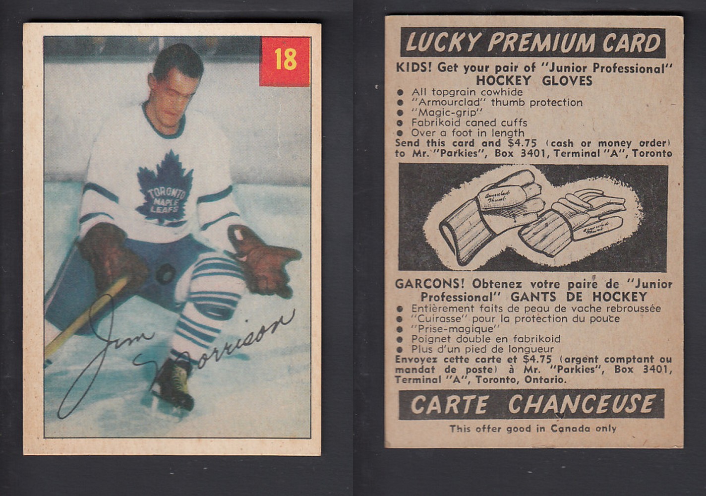 1954-55 PARKHURST HOCKEY CARD #18 J. MORRISON photo