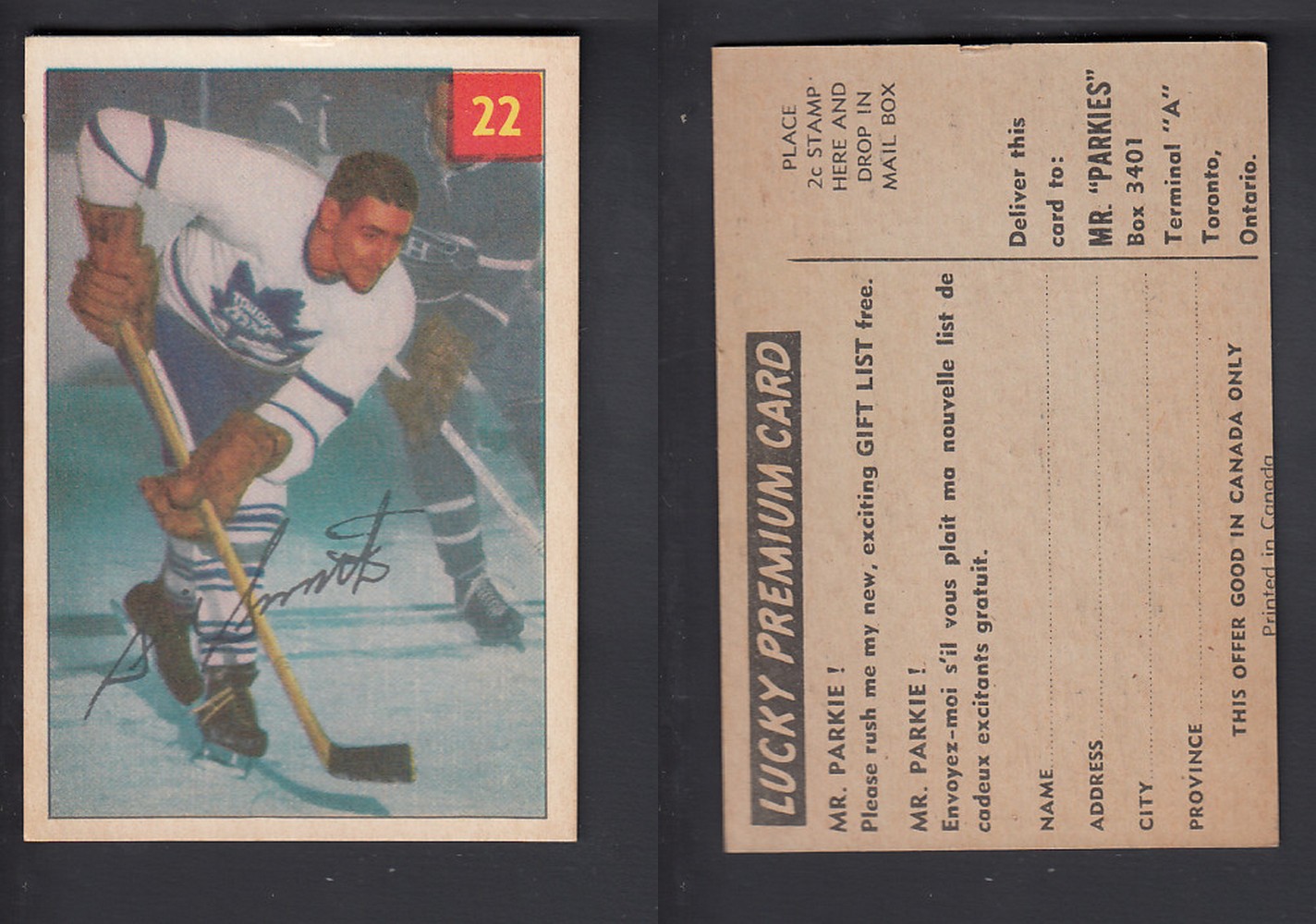 1954-55 PARKHURST HOCKEY CARD #22 S. SMITH photo