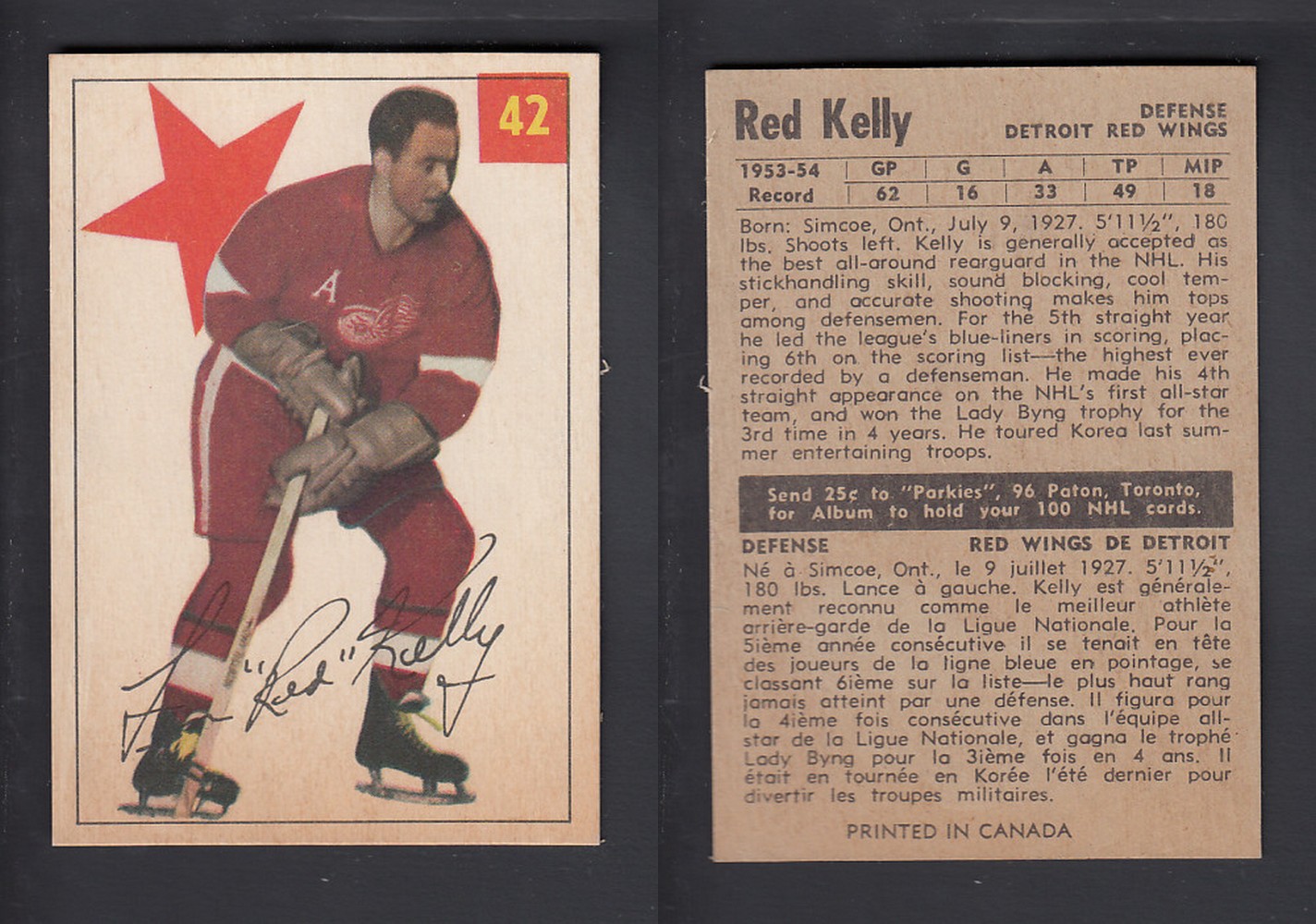 1954-55 PARKHURST HOCKEY CARD #42 R. KELLY photo