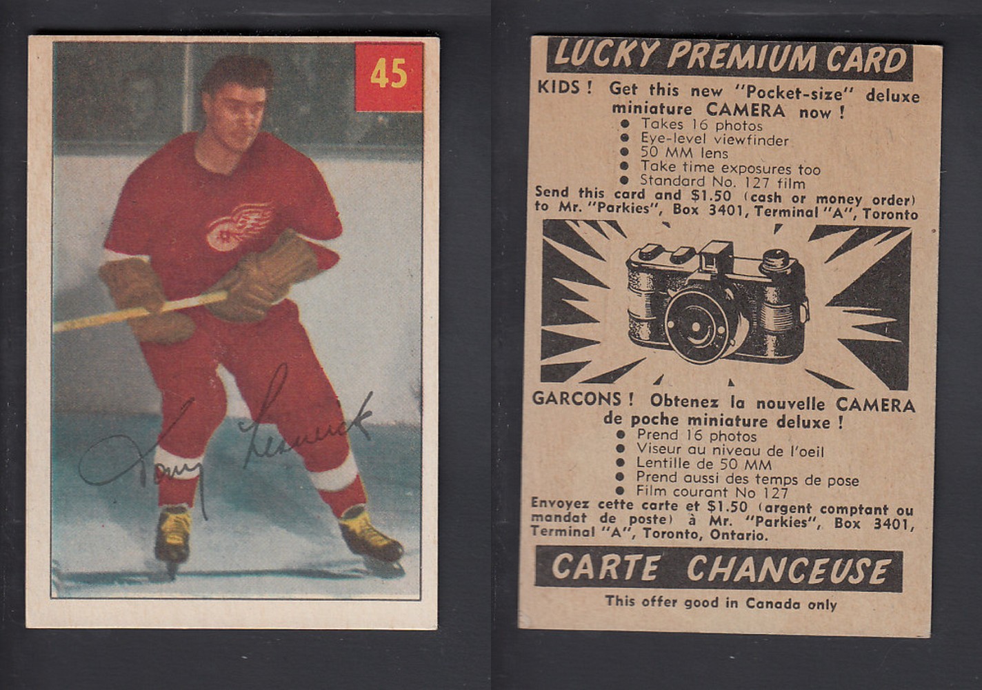 1954-55 PARKHURST HOCKEY CARD #45 T. LESWICK photo