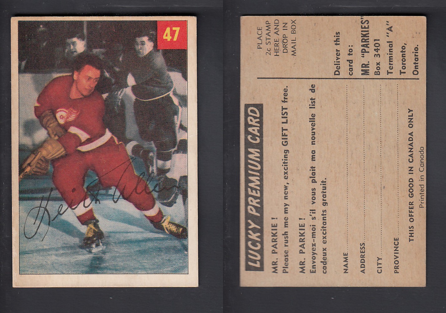 1954-55 PARKHURST HOCKEY CARD #47 K. ALLEN photo