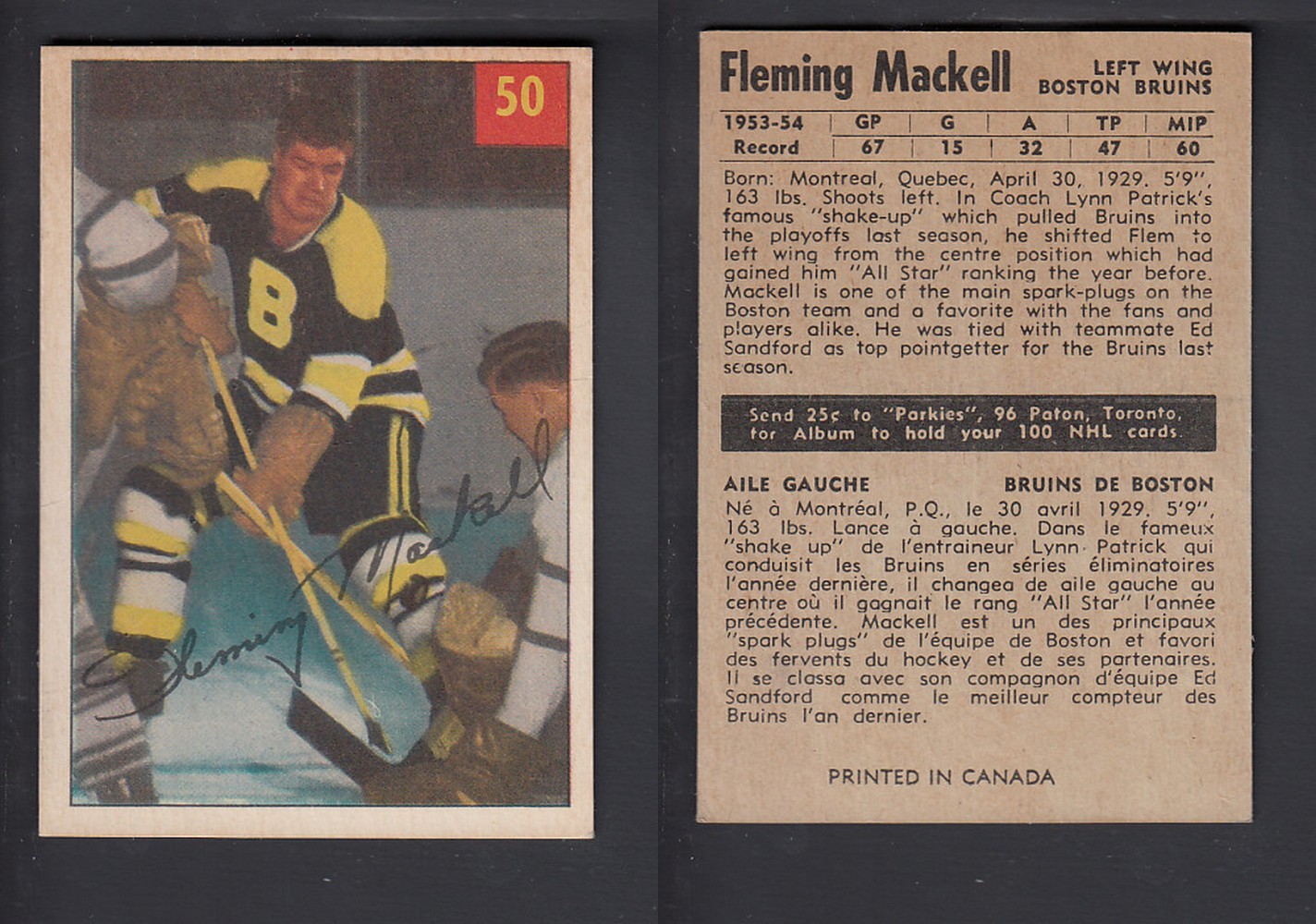 1954-55 PARKHURST HOCKEY CARD #50 F. MACKELL photo