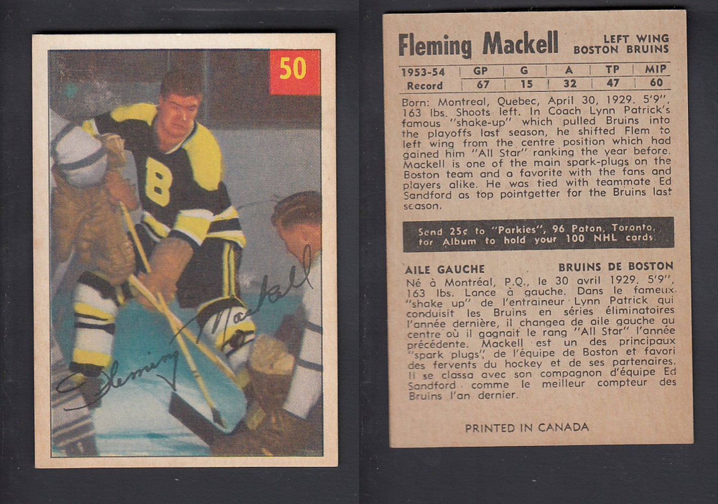 1954-55 PARKHURST HOCKEY CARD #50 F. MACKELL photo