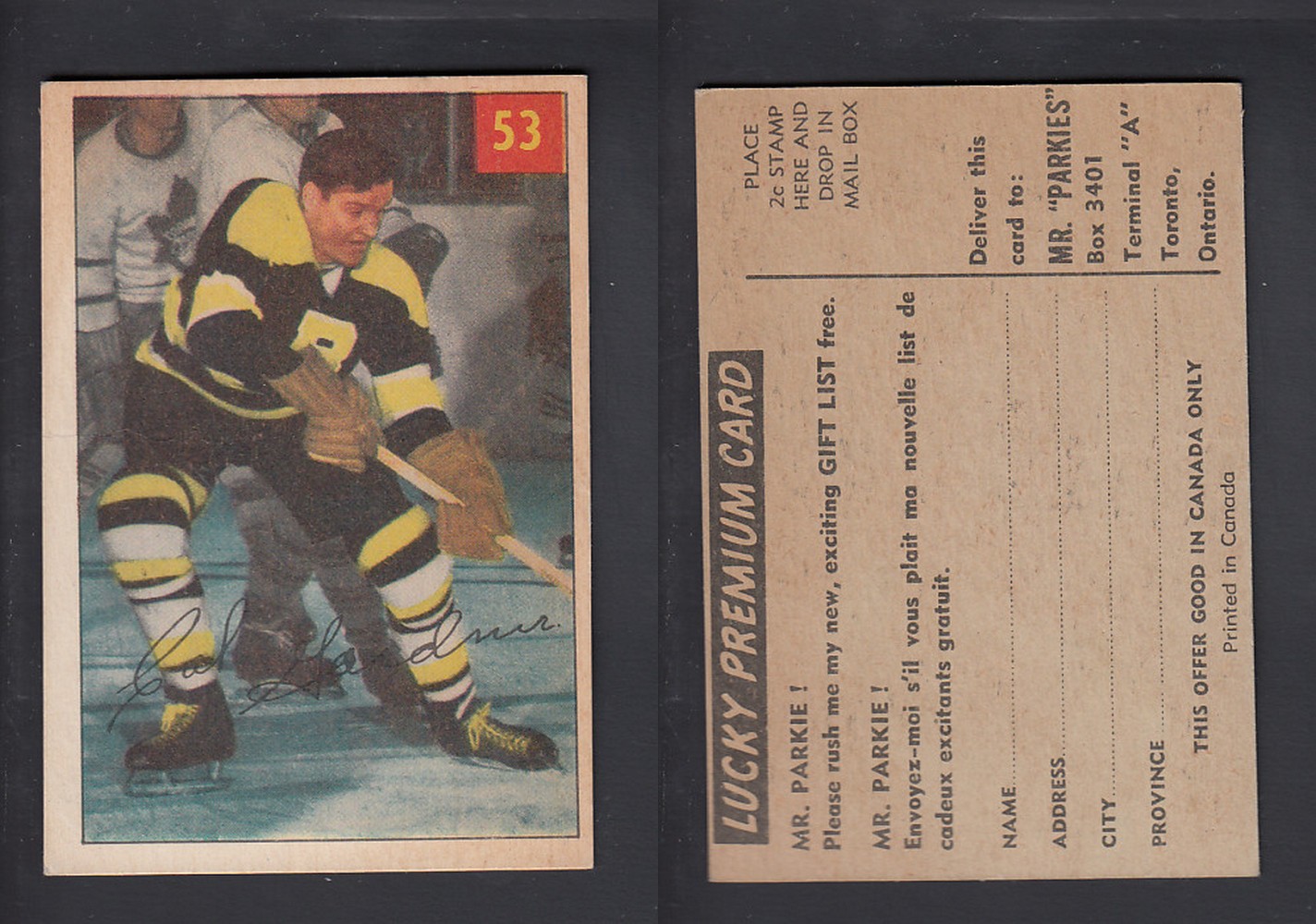 1954-55 PARKHURST HOCKEY CARD #53 C. GARDNER photo