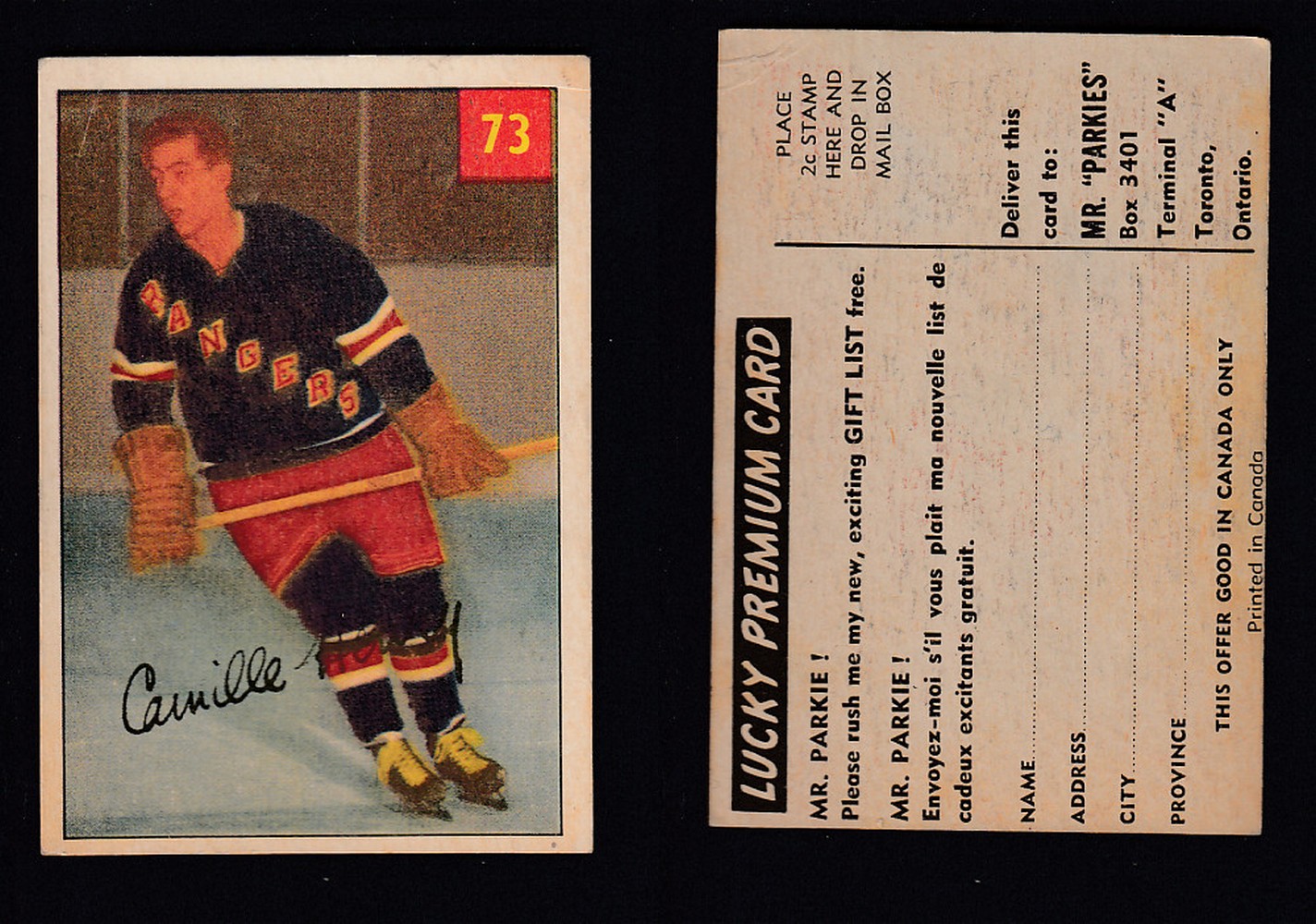 1954-55 PARKHURST HOCKEY CARD #73 C. HENRY photo