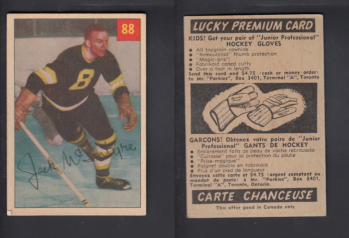 1954-55 PARKHURST HOCKEY CARD #88 J. McINTYRE photo