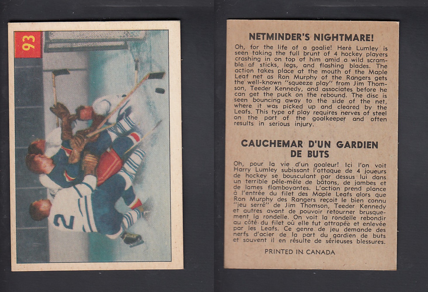 1954-55 PARKHURST HOCKEY CARD #93 NETMINDER'S NIGHTMARE photo