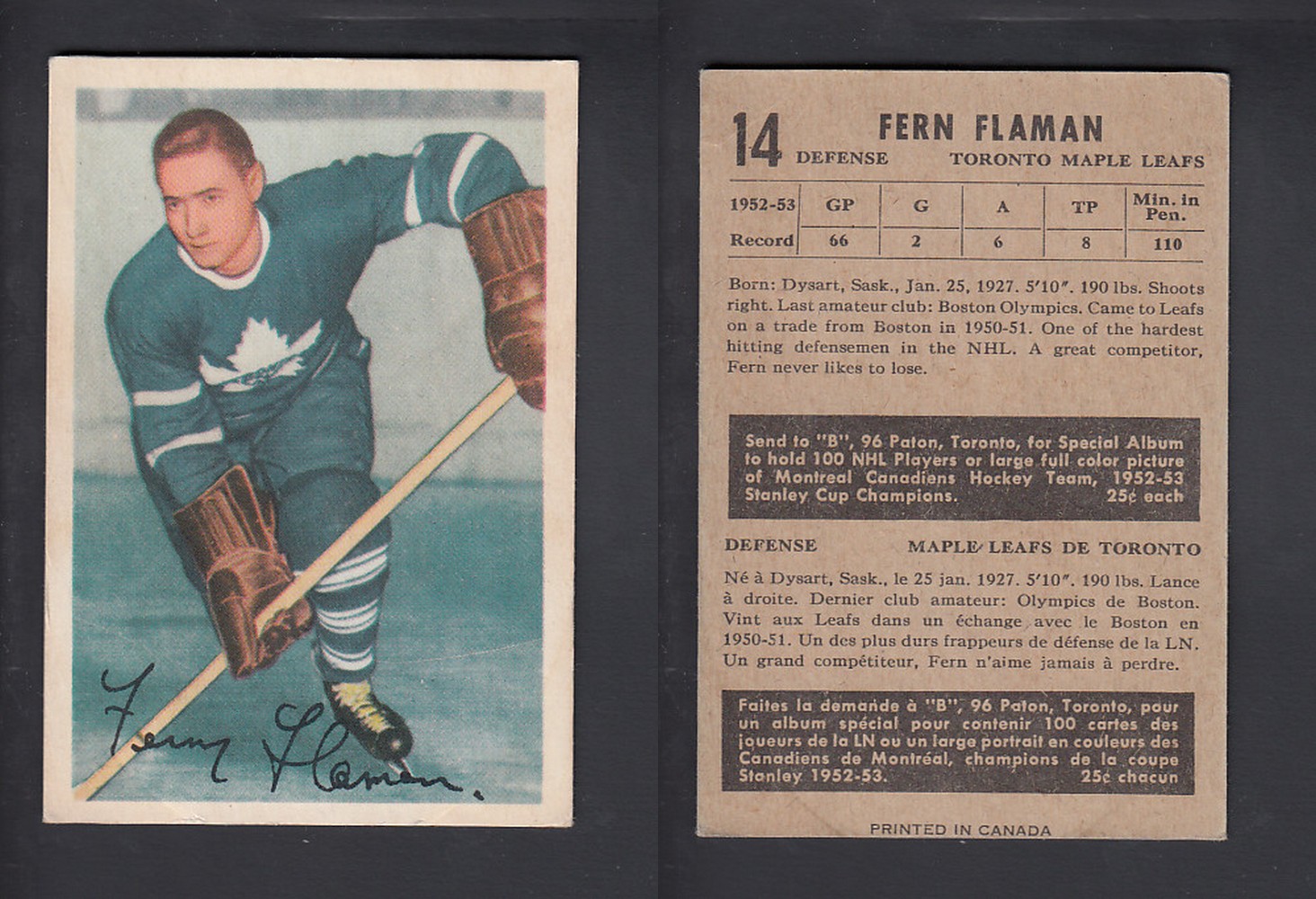 1953-54 PARKHURST HOCKEY CARD #14 F. FLAMAN photo