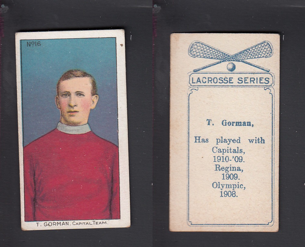 1910-11 C59 IMPERIAL TOBACCO LACROSSE CARD #16 T. GORMAN photo