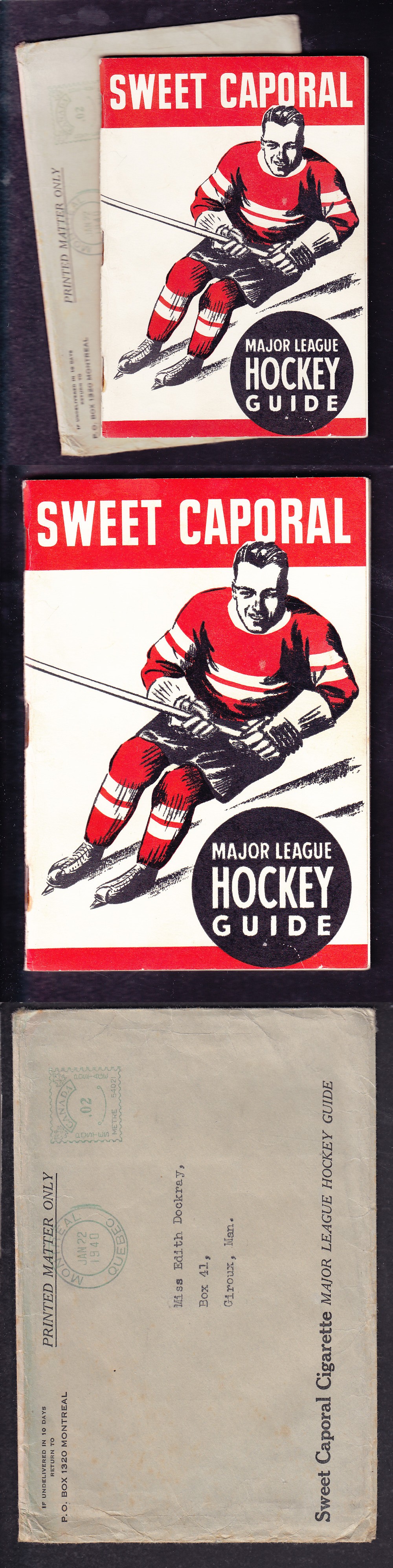 1939-40 SWEET CAPORAL NHL HOCKEY GUIDE WITH ORIGINAL SHIPPING ENVELOPE photo
