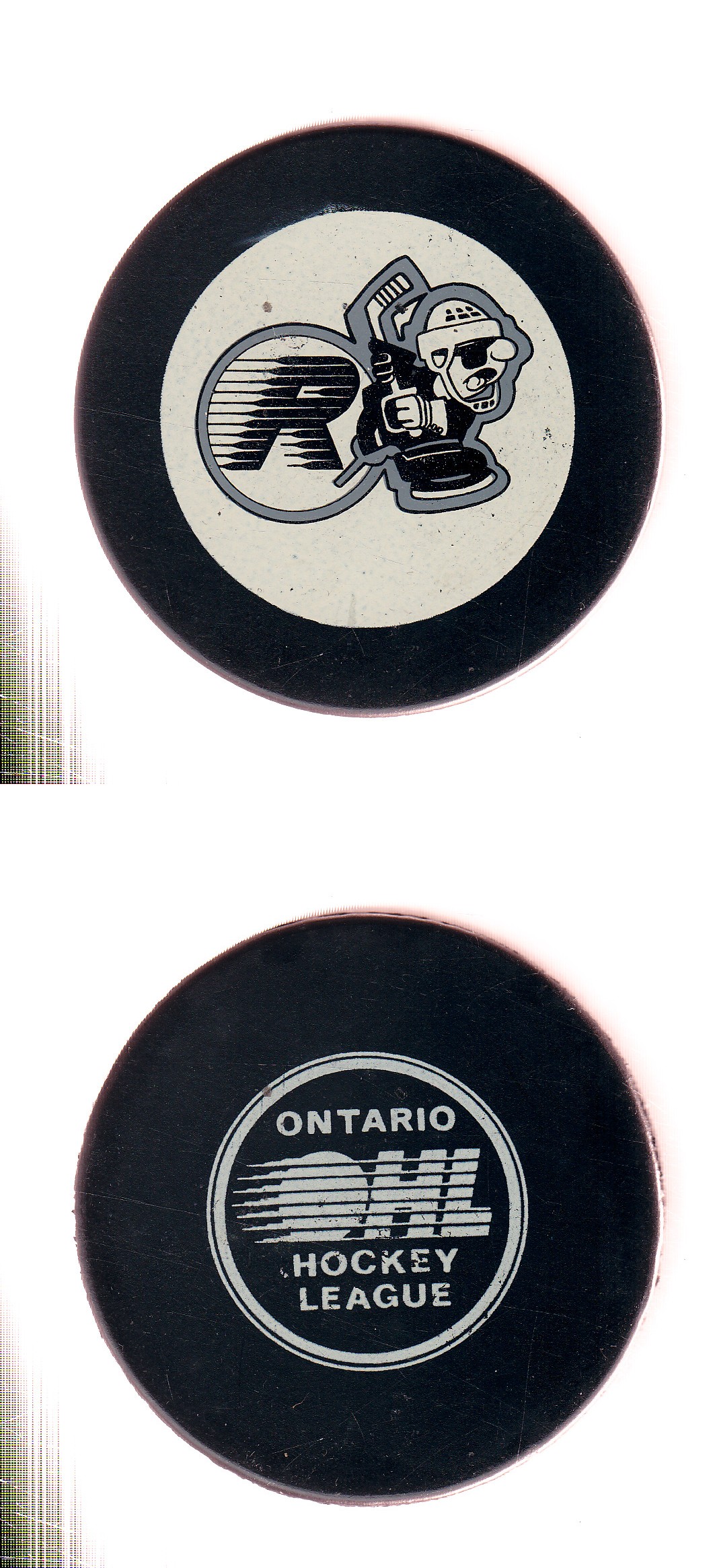 1986-94 IN GLAS CO KITCHENER RAIDERS GAME PUCK photo