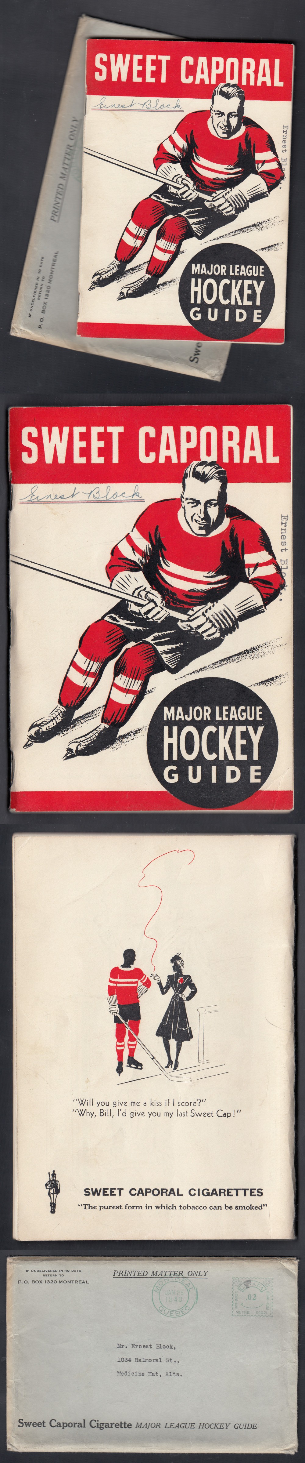 1939-40 SWEET CAPORAL HOCKEY GUIDE & ENVELOPE  photo