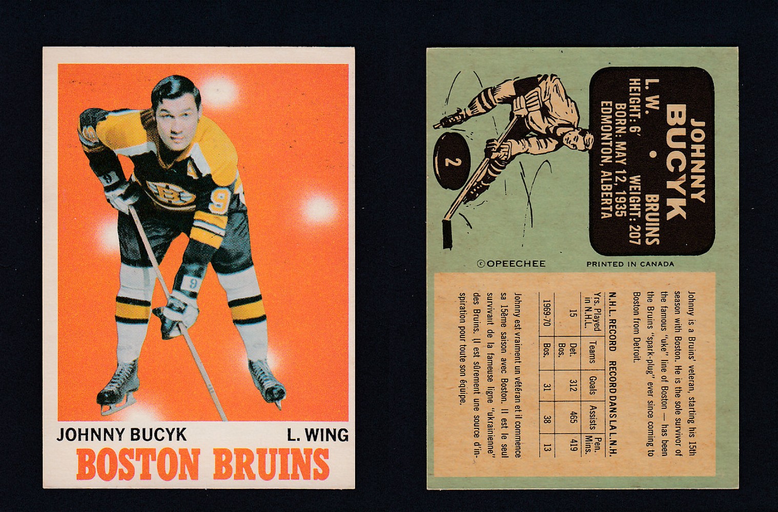 1970-71 O-PEE-CHEE HOCKEY CARD #2. J. BUCYK photo