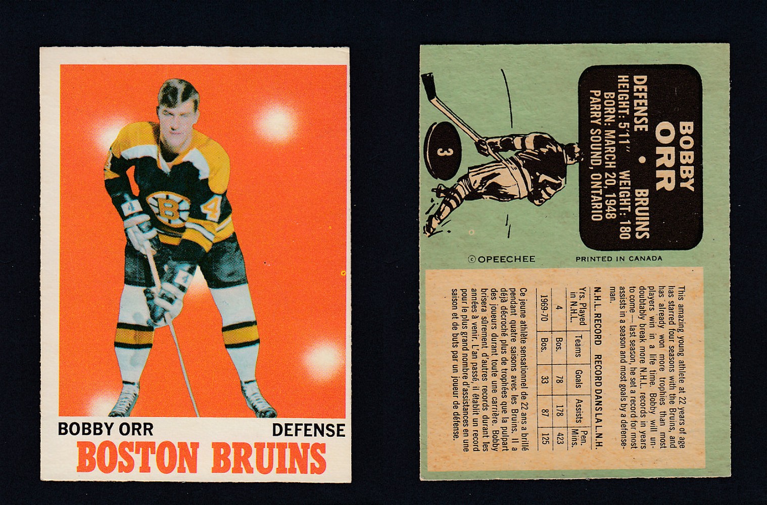 1970-71 O-PEE-CHEE HOCKEY CARD #3 B. ORR photo