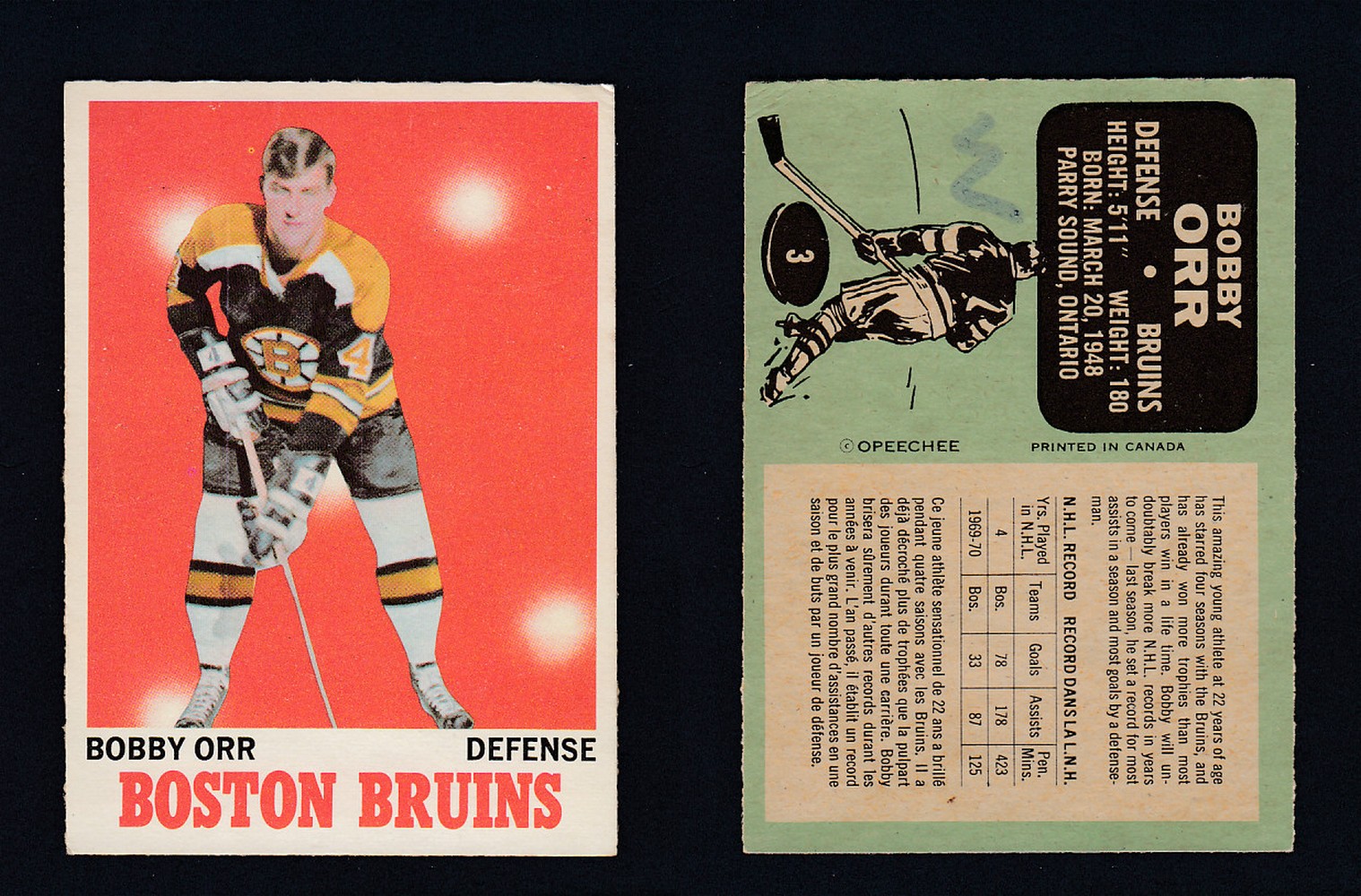 1970-71 O-PEE-CHEE HOCKEY CARD #3 B. ORR photo