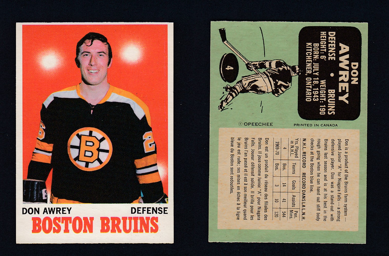 1970-71 O-PEE-CHEE HOCKEY CARD #4 D. AWREY photo