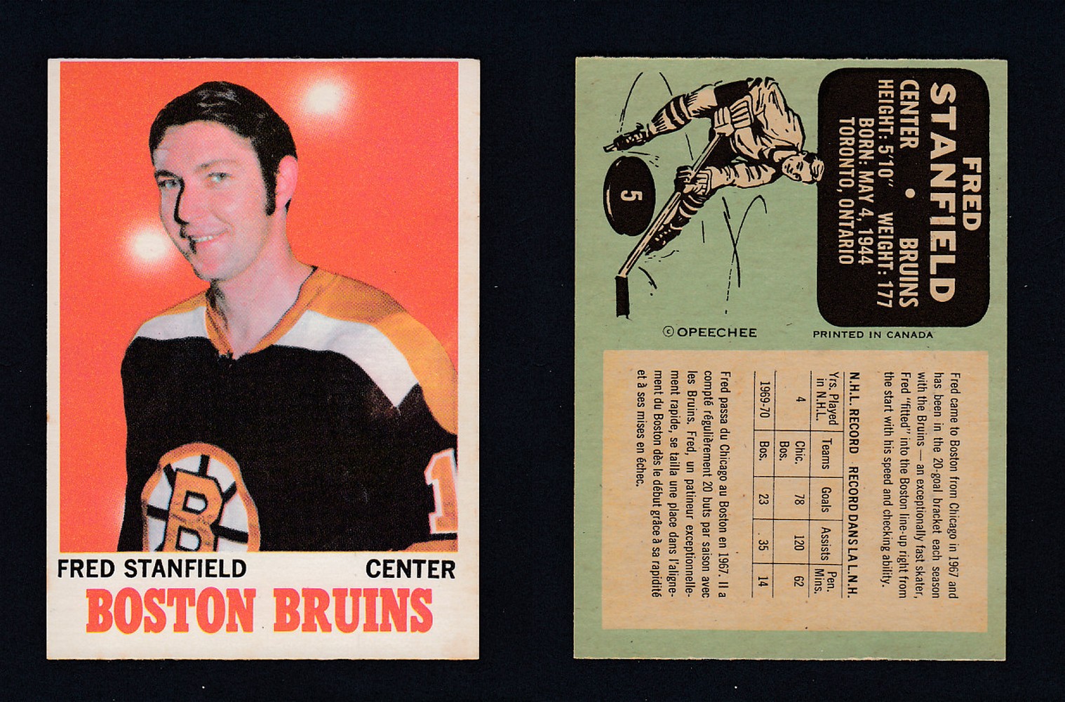 1970-71 O-PEE-CHEE HOCKEY CARD #5 F. STANFIELD photo