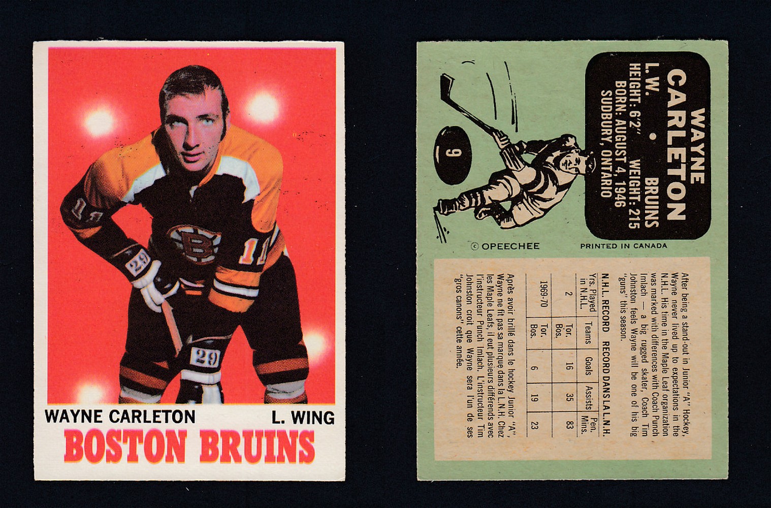 1970-71 O-PEE-CHEE HOCKEY CARD #9 W. CARLETON photo