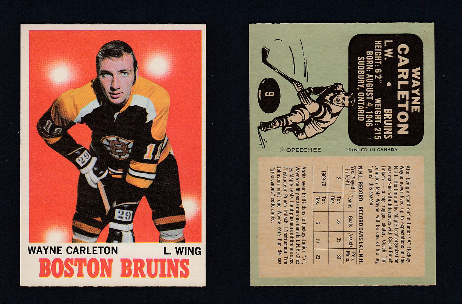 1970-71 O-PEE-CHEE HOCKEY CARD #9 W. CARLETON photo