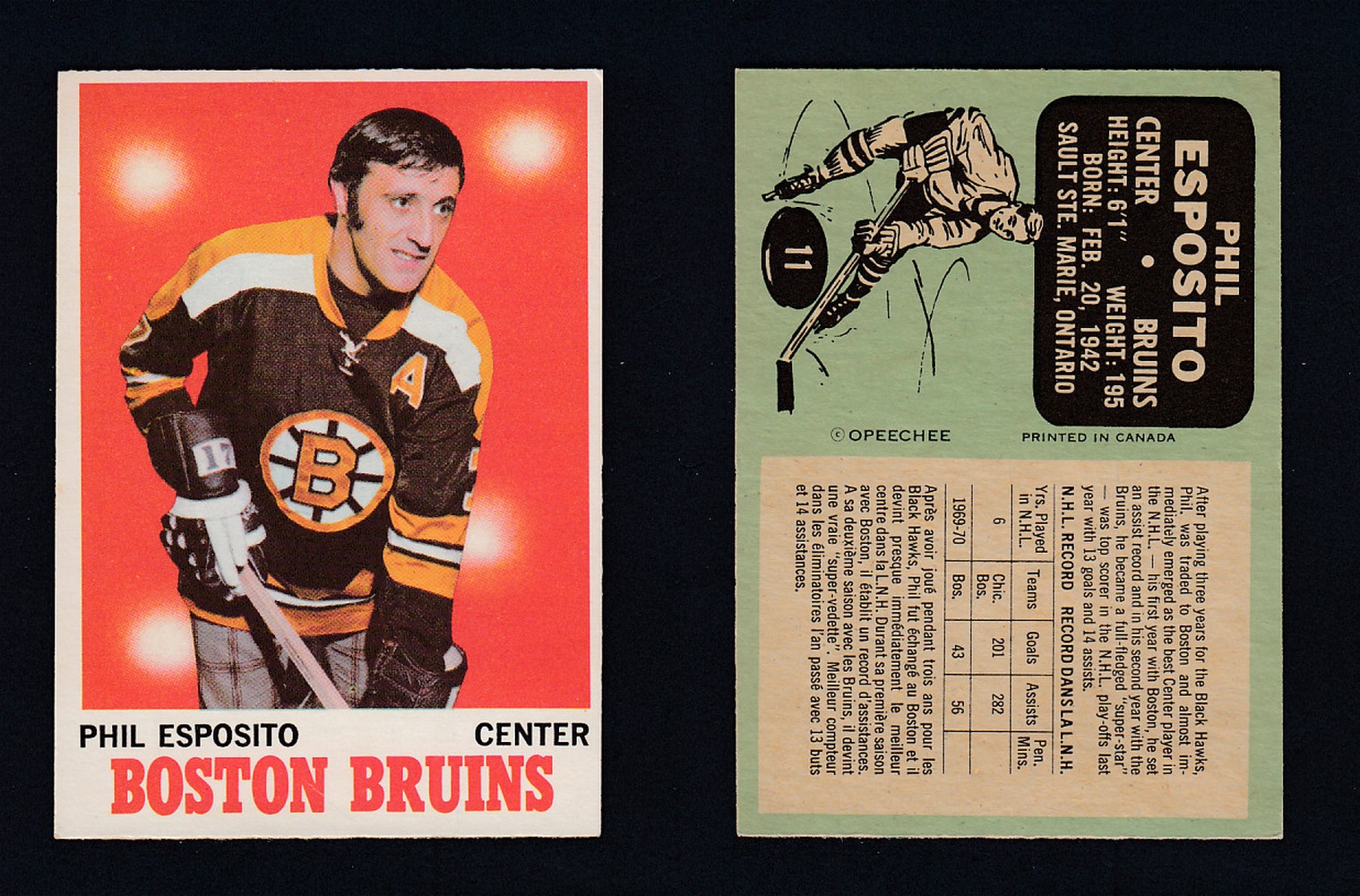 1970-71 O-PEE-CHEE HOCKEY CARD #11 P. ESPOSITO photo