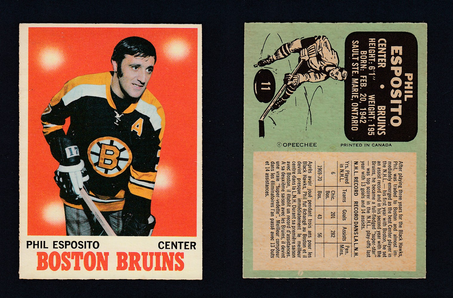 1970-71 O-PEE-CHEE HOCKEY CARD #11 P. ESPOSITO photo