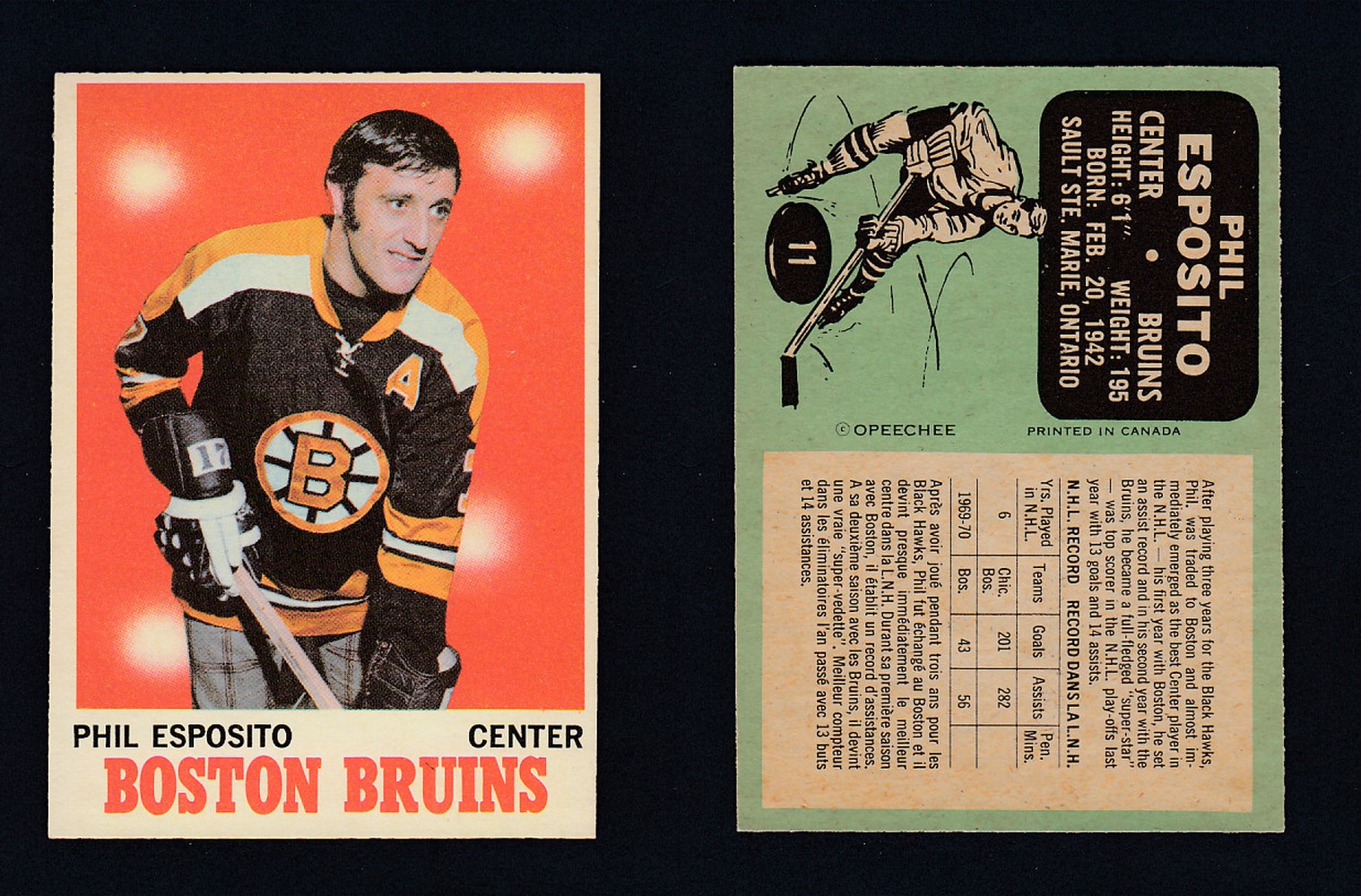 1970-71 O-PEE-CHEE HOCKEY CARD #11 P. ESPOSITO photo