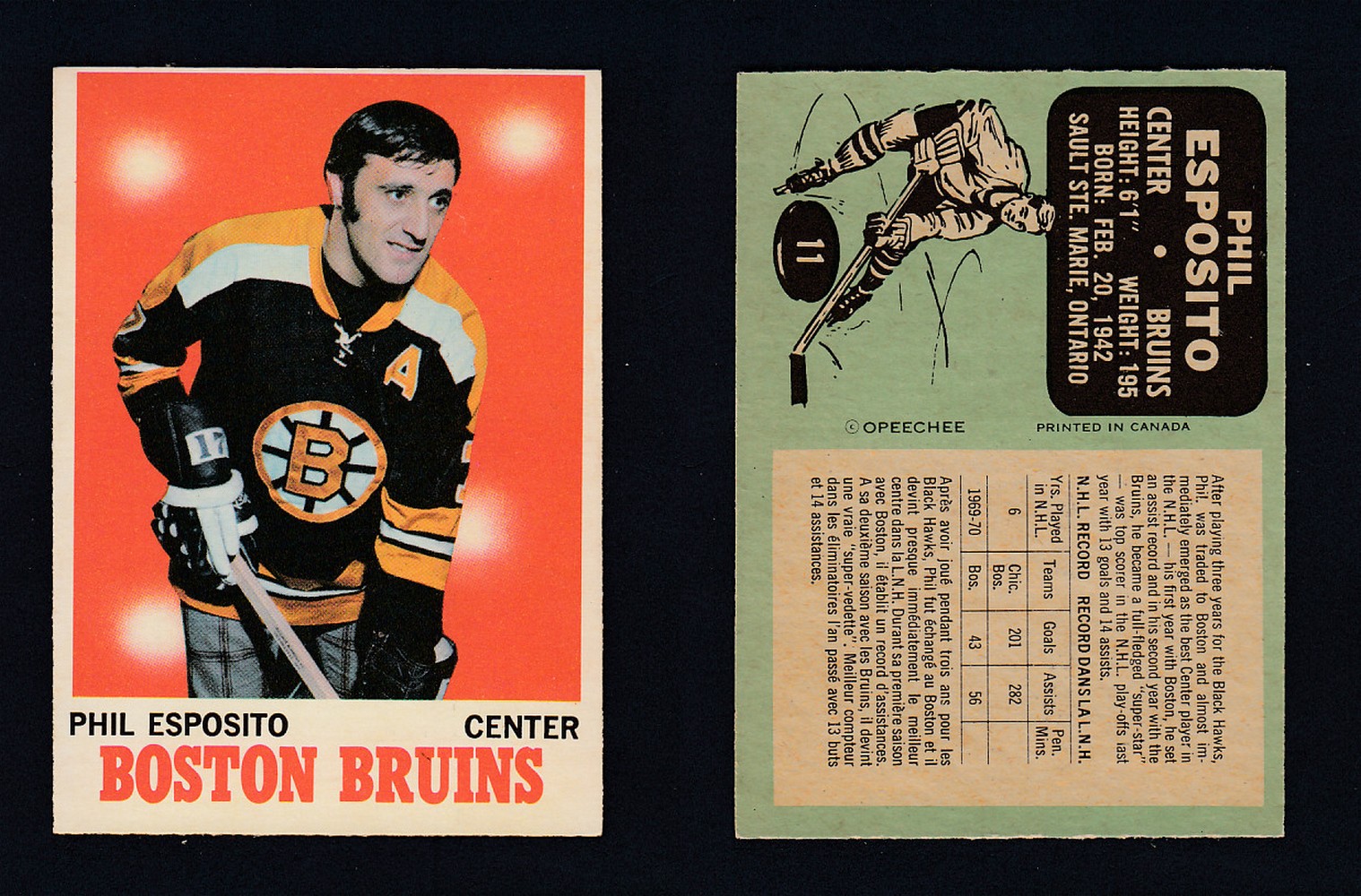 1970-71 O-PEE-CHEE HOCKEY CARD #11 P. ESPOSITO photo