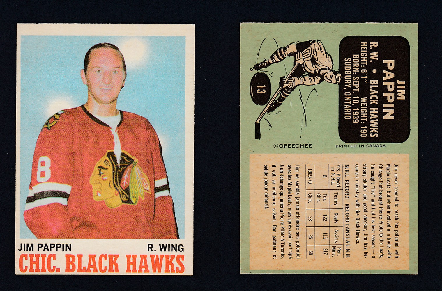 1970-71 O-PEE-CHEE HOCKEY CARD #13 J. PAPIN photo