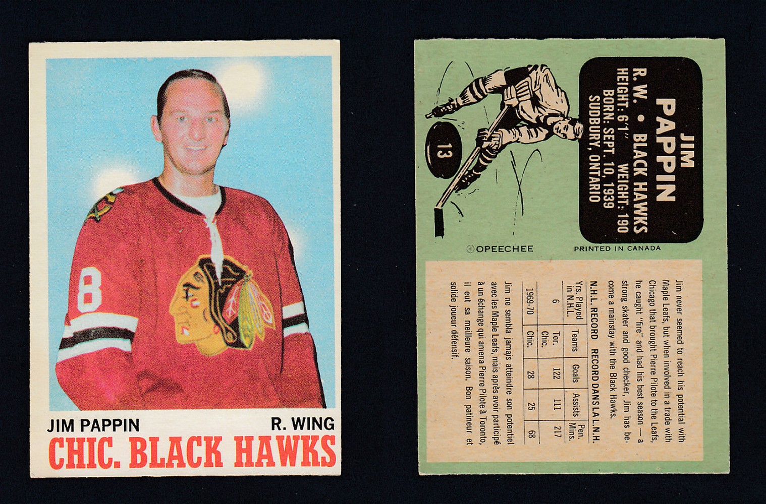 1970-71 O-PEE-CHEE HOCKEY CARD #13 J. PAPIN photo