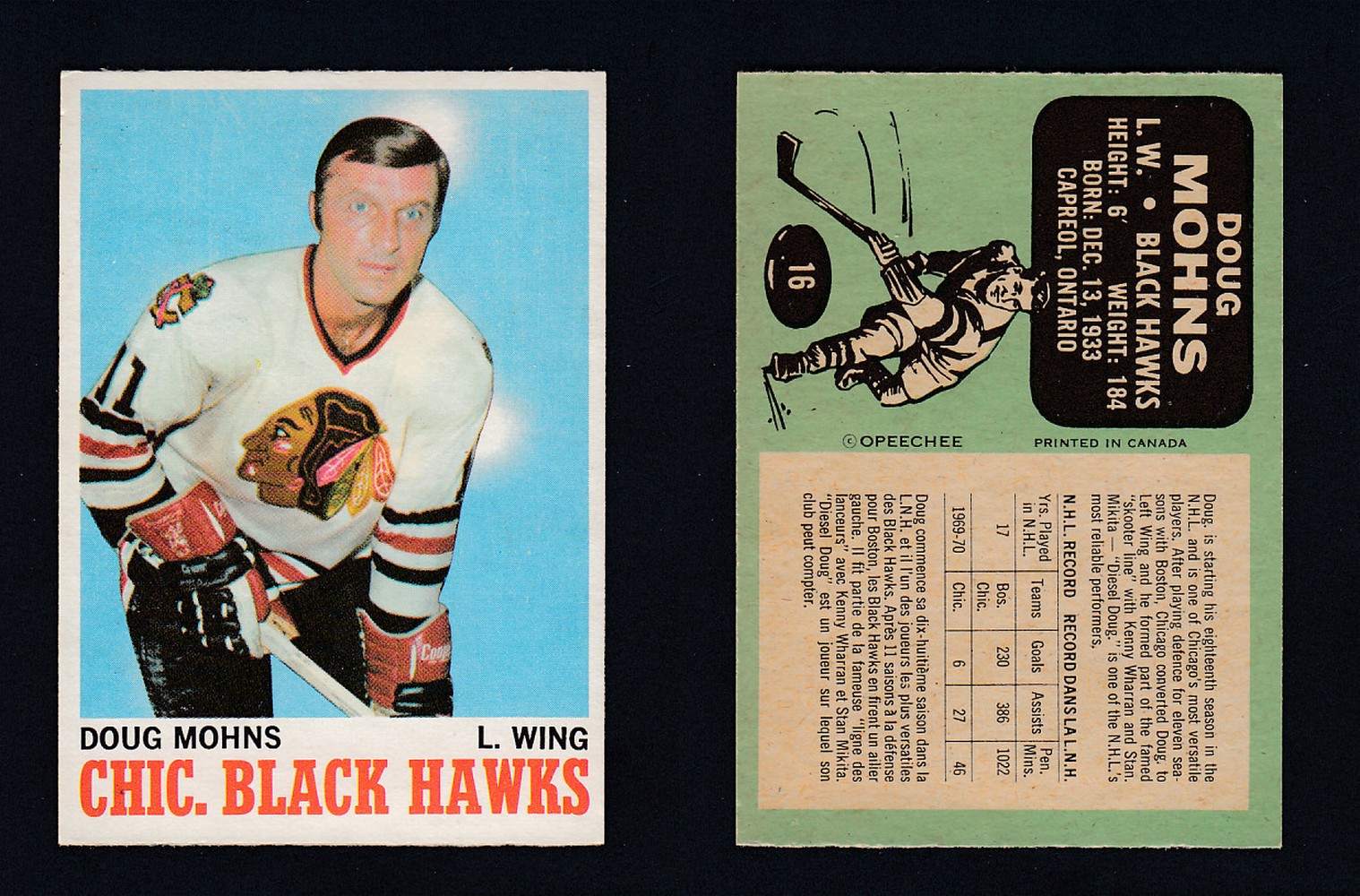 1970-71 O-PEE-CHEE HOCKEY CARD #16 D. MOHNS photo