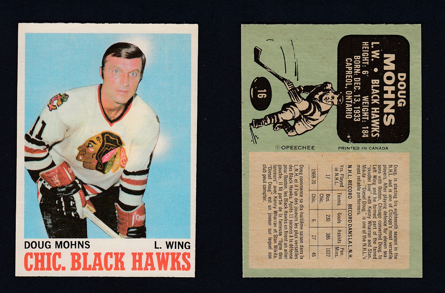 1970-71 O-PEE-CHEE HOCKEY CARD #16 D. MOHNS photo