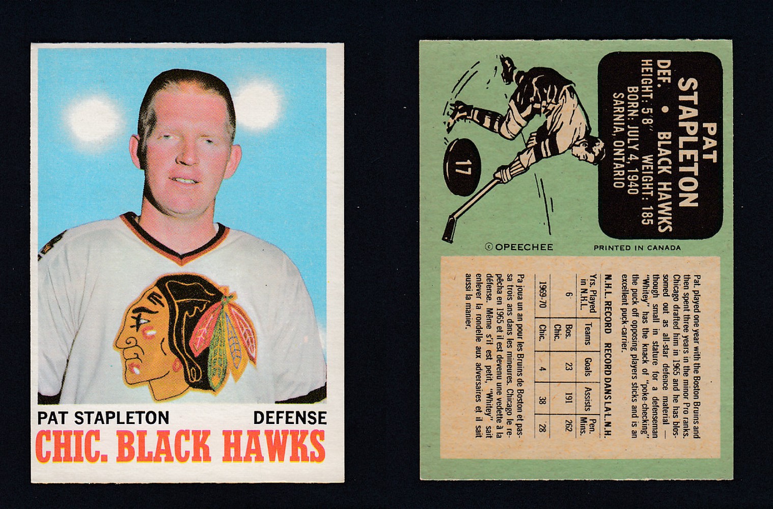 1970-71 O-PEE-CHEE HOCKEY CARD #17 P. STAPLETON photo