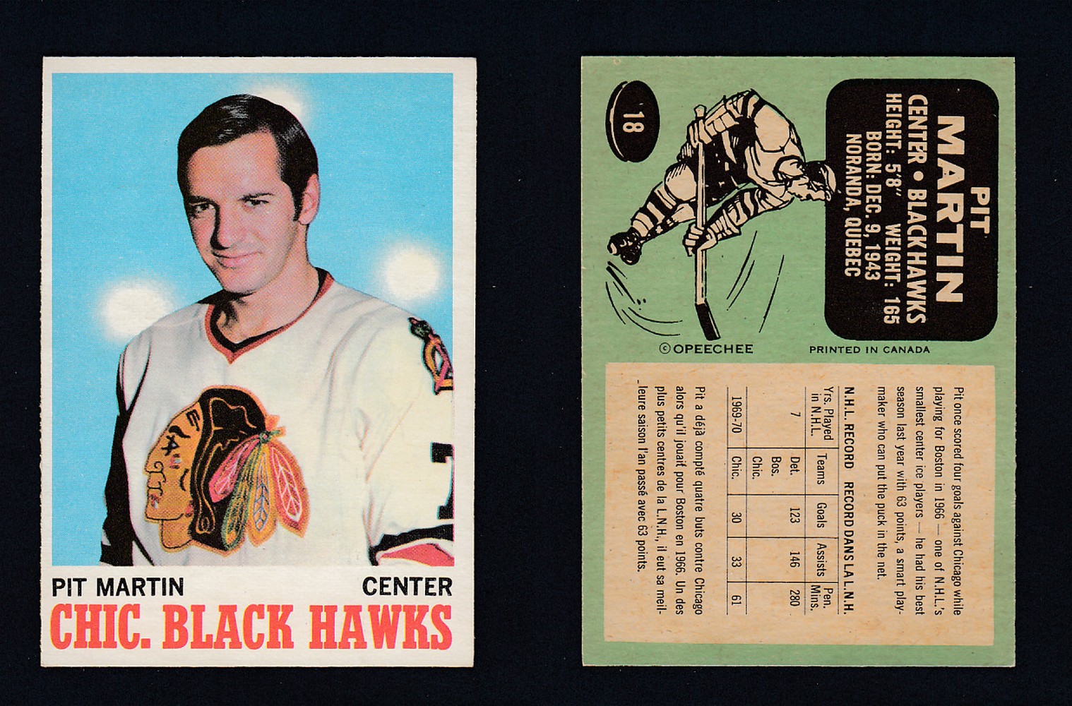 1970-71 O-PEE-CHEE HOCKEY CARD #18 P. MARTIN photo