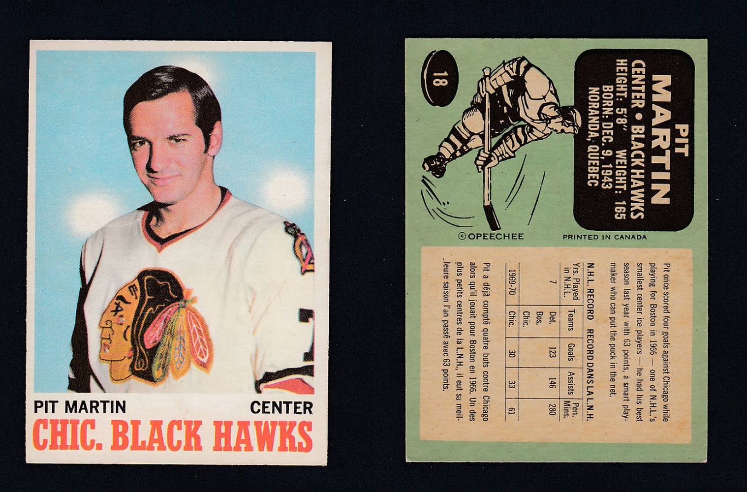 1970-71 O-PEE-CHEE HOCKEY CARD #18 P. MARTIN photo